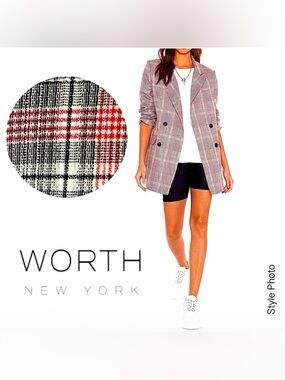 Worth NY Classic Plaid Double Breasted Blazer Red Black (10)